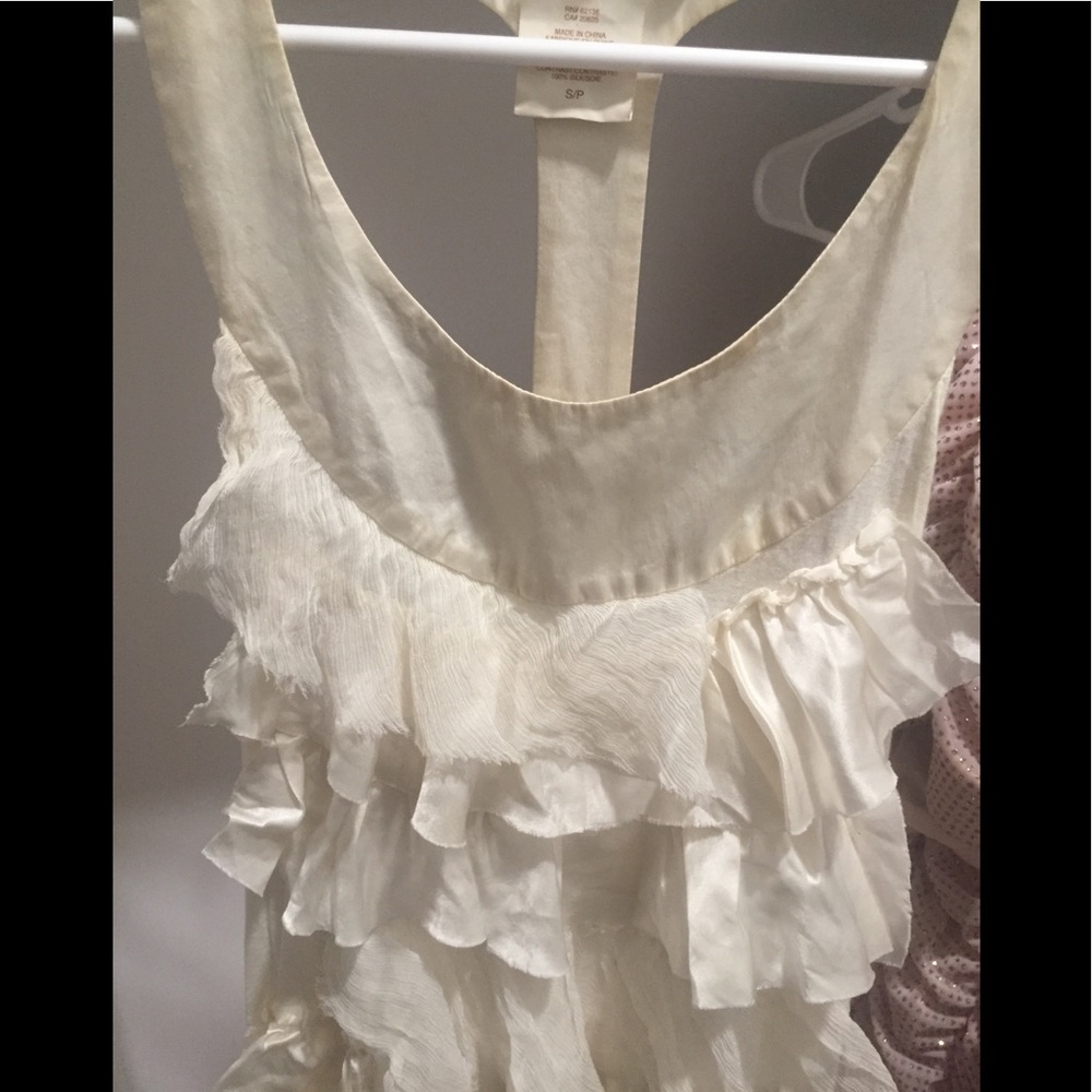 Marciano Romantic Ivory ruffled Cream Silk ruched top tunic S 90’s - Picture 7 of 10